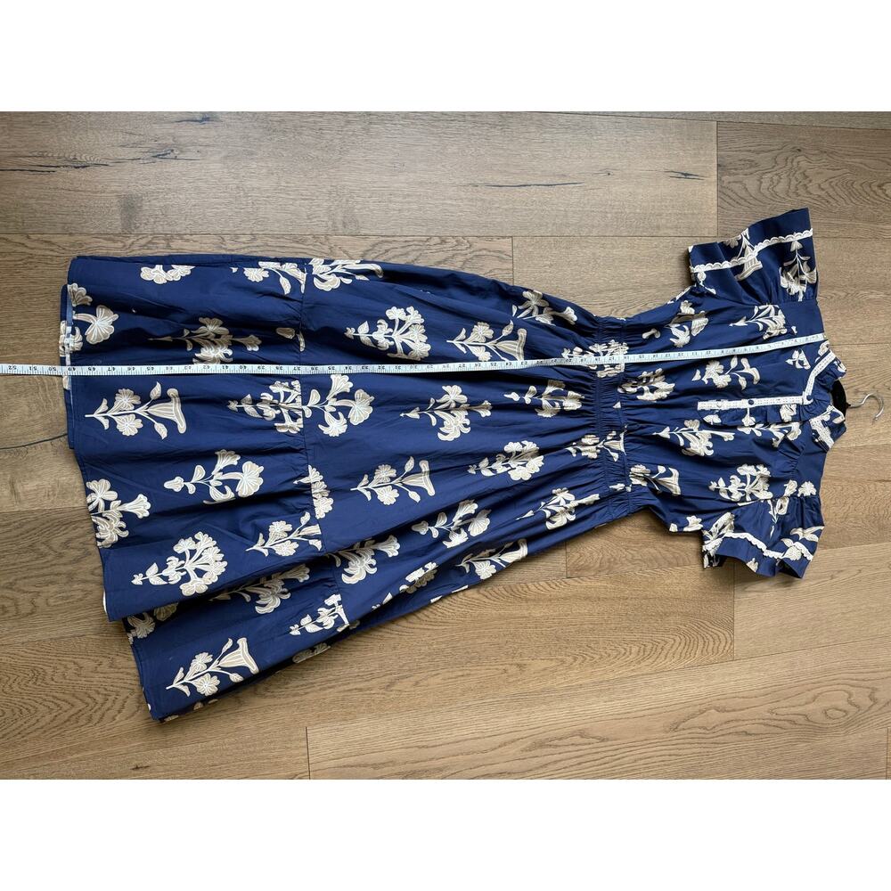 NWT Umgee Navy Floral Print Cotton Midi Dress Flutter Sleeve M - Picture 5 of 7
